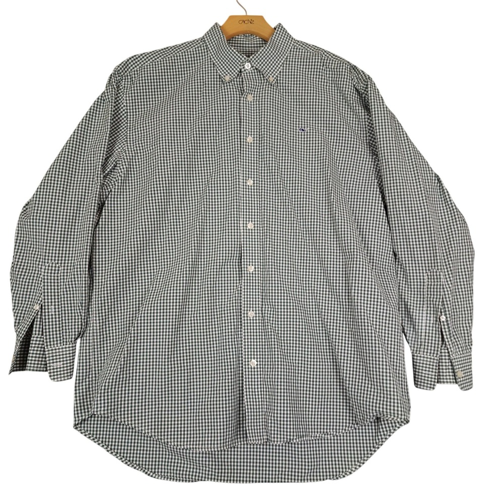 Vineyard Vines Whale Shirt Gingham Check Long Sleeve Button Down Cotton Men's XL